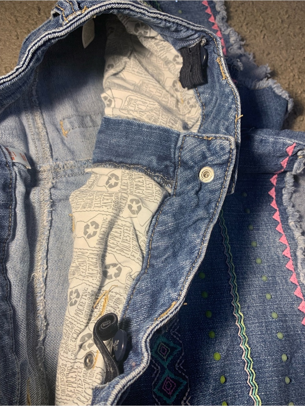 (REPOST) Women’s Denim Shorts with Pink & Green Embroidered Pattern - Picture 4 of 5